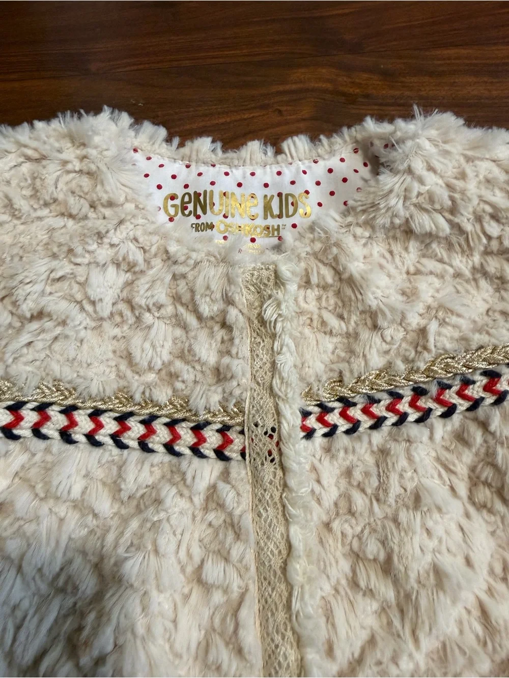 OshKosh B'gosh Cream Faux-Fur Vest with Braided Accent
